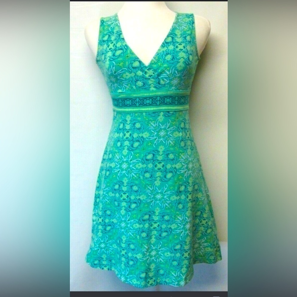 Life is Good Midi Mini Dress Jersey Knit Turquoise V-Neck Floral Boho Comfy y2K
